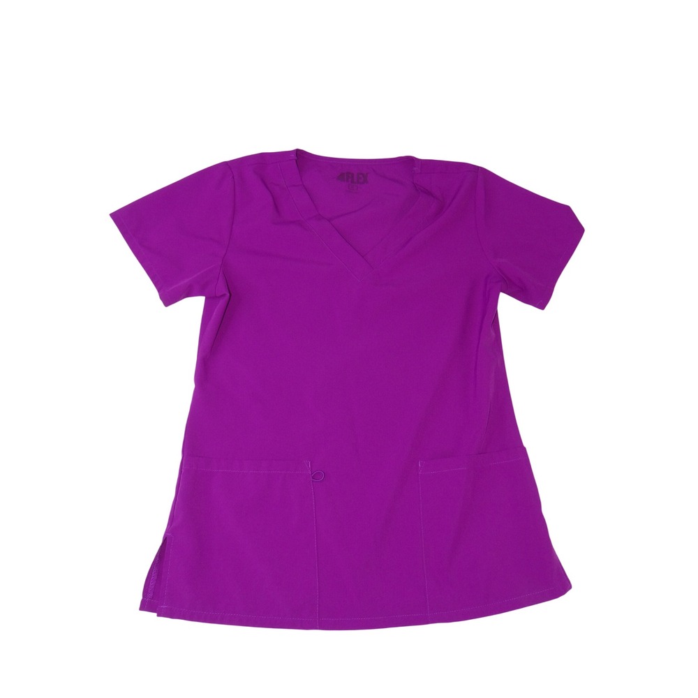 4FLEX Purple V-Neck Medical Scrub Top Short Sleeve Pockets Size S 3816
